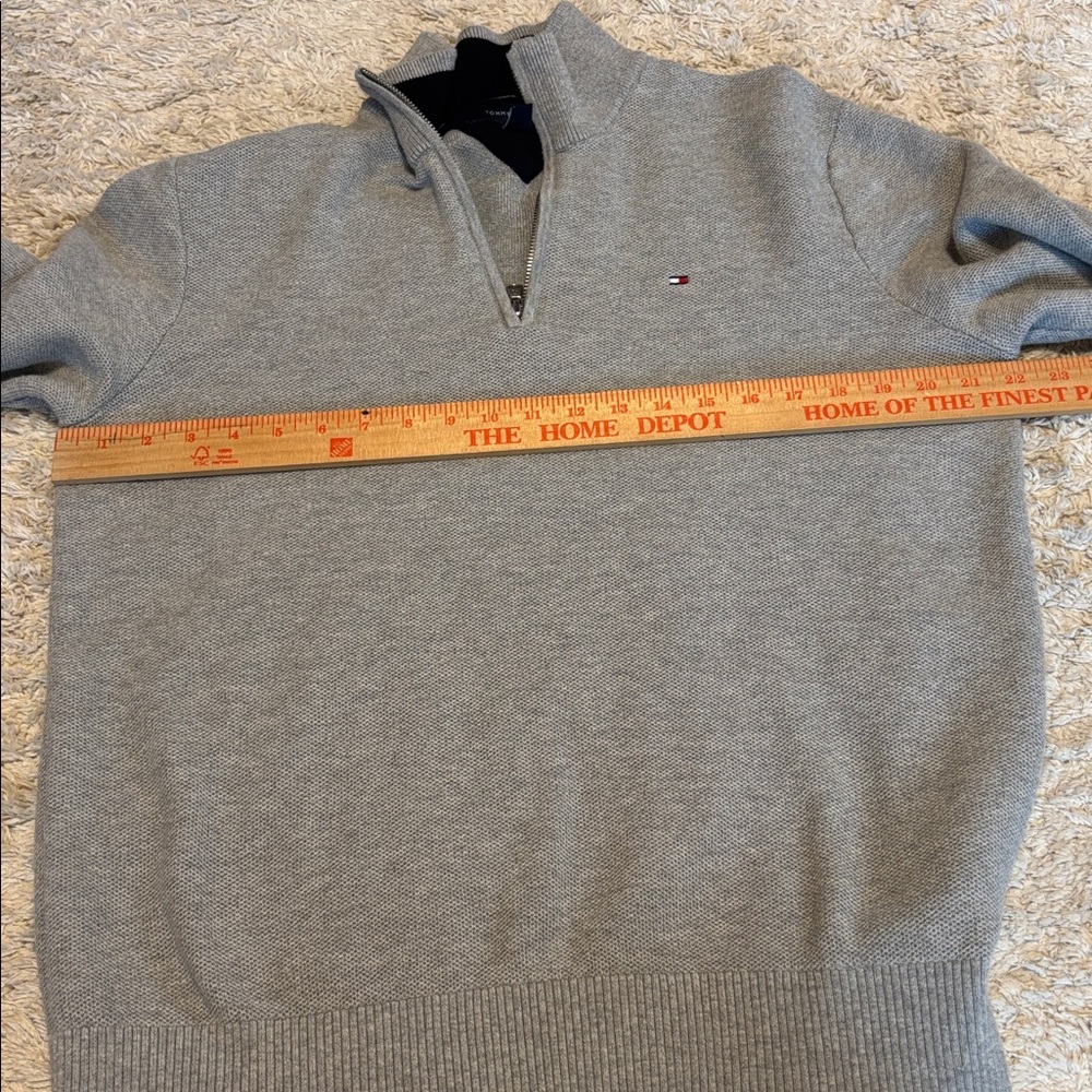 Tommy Hilfiger Men’s Gray Quarter Zip Sweater Large Cotton 1/4 Zip Pullover - Picture 6 of 8